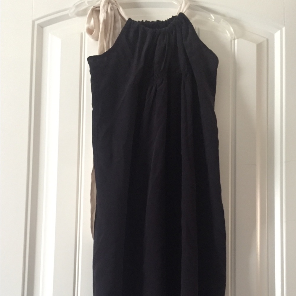 Silk ribbon tie halter dress